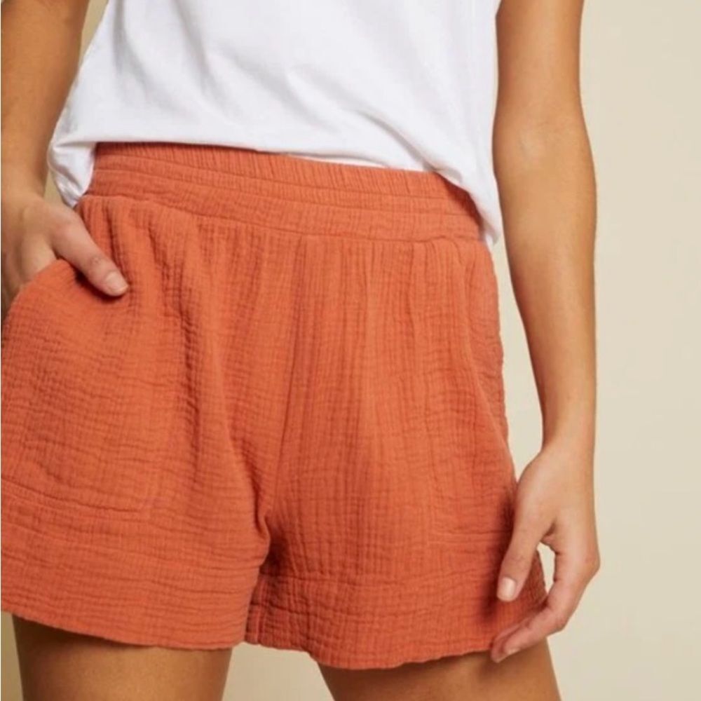 Nation LTD High Waisted Shorts Gauze Pull On Cotton Summer Orange Size Small